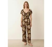 Blue Vanilla Shirred Waist Wide Leg Jumpsuit - M-L - Brown