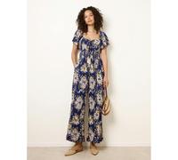Blue Vanilla Shirred Waist Wide Leg Jumpsuit - S-M - Light Yellow