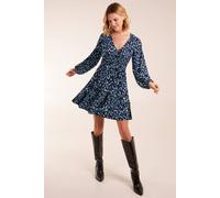 Blue Vanilla Shirring Elastic Sleeve Tier Mini Dress Blue S