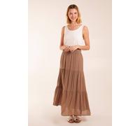 Blue Vanilla Women's Shirring Waist Tiered Maxi Skirt in Light Brown | Size: Medium Blue Vanilla Light Brown M