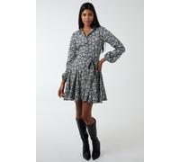 Blue Vanilla Shirt Mini Dress With Godet Hem & Tie In Black Black