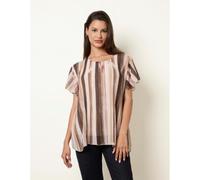 Blue Vanilla Short Sleeve Pleated Paint Top - M-L - Light Brown