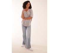 Blue Vanilla Short Sleeved Zip Front Top In Grey Grey S/M