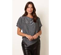 Blue Vanilla Women's Silver Short Asymmetric Draped Cowl Neck Top Slip On Cowl | Size: Large/XL Blue Vanilla Silver L/XL