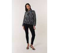 Blue Vanilla Silver Snake High Neck Puff Ball Blouse Silver L