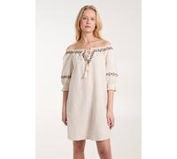 Blue Vanilla Sleeve Embroidered Tunic Dress In Stone Stone L