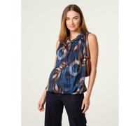 Blue Vanilla Sleeveless Cowl Neck Metallic Print Blouse - S-M - Navy