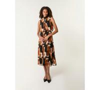 Blue Vanilla Sleeveless Puffball High Neck Printed Dress - M - Rust
