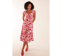 Blue Vanilla Sleeveless Ring Front V Neck Midi Dress In Red Red 8