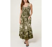 Blue Vanilla Sleeveless Shirred Dress - M-L - Khaki