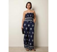 Blue Vanilla Smocked Top & Wide-Leg Trouser Set - M-L - Navy