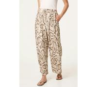 Blue Vanilla Snake Print Drawstring Wide Leg Trousers - M - Beige
