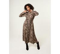 Blue Vanilla Brown Soft Touch Leopard Print Midi Shirt Dress Brown S