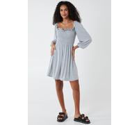 Blue Vanilla Square Neck Gathered Bust Jersey Dress In Grey Grey S