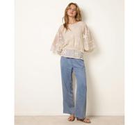 Blue Vanilla Star Fish Embroidered Butterfly Sleeve Blouse - S-M - Stone