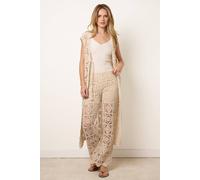 Blue Vanilla Crochet Flared Trousers - One Size - Stone