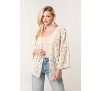 Blue Vanilla Stone Crochet Tie Front Cardigan Stone S/M