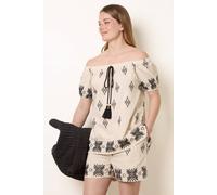 Blue Vanilla Embroidered Bardot Top - S - Stone