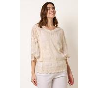 Blue Vanilla Floral Lace Butterfly Sleeve Blouse - S-M - Stone