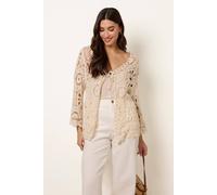 Blue Vanilla Long-Sleeved Crochet Cardigan - S-M - Stone