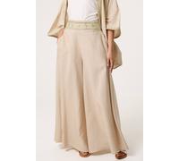 Blue Vanilla Stone Wide Leg Embellished Linen Trousers Stone