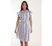 Blue Vanilla Stripe Button Front Shirt Dress In White White 8