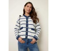 Blue Vanilla Women's Ivory Stripe & Denim Cardigan | Size: S/M Blue Vanilla Ivory S/M
