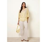 Blue Vanilla Sun Flower Lace Sleeve Blouse - Light Yellow - M-L - Light Yellow