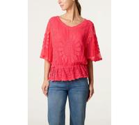 Blue Vanilla Sun Flower Lace Sleeve Blouse - S-M - Coral