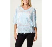 Blue Vanilla Women's Light Blue Sun Flower Lace Sleeve Blouse | Size: S/M Blue Vanilla Light Blue S/M