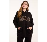 Blue Vanilla Sunday Leopard Print Logo Hoodie In Black Black One Size