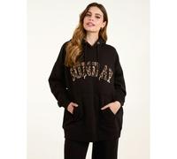 Blue Vanilla Sunday Leopard Print Slogan Hoodie - One Size - Black