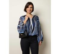 Blue Vanilla Swirl And Dot Print Lurex Blouse - M-L - Navy