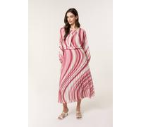 Blue Vanilla Swirl Print Pleated Round Neck Dress In Pink Pink