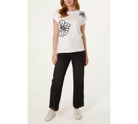 Blue Vanilla T-Shirt With Big Floral Embroidery - M-L - Ivory