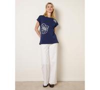 Blue Vanilla T-Shirt With Big Floral Embroidery - S-M - Navy