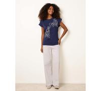 Blue Vanilla T-Shirt With Floral Embroidery - S-M - Navy