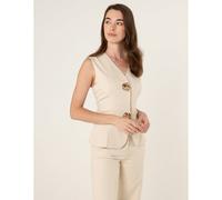 Blue Vanilla Tailored Flower Button Front Sleeveless Vest - UK 10 - Light Brown