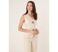 Blue Vanilla Tailored Flower Button Front Sleeveless Vest - UK 10 - Light Brown