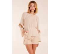 Blue Vanilla Women's Tassel Wide Sleeve Blouse in Stone | Size: S/M Blue Vanilla Stone S/M
