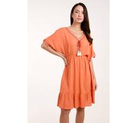 Blue Vanilla Tassle Detail V Neck Dress In Coral Coral M
