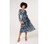 Blue Vanilla Crossover Metallic Pleated Dress - S - Teal