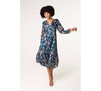 Blue Vanilla Teal Crossover Metallic Pleated Dress Teal S