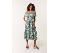 Blue Vanilla Women's Teal Gold Beaded Bardot Midi Dress | Size: Large/XL Blue Vanilla Teal L/XL