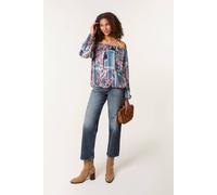 Blue Vanilla Women's Teal Paisley Printed Bardot Puff Ball Blouse | Size: Small Blue Vanilla Teal S