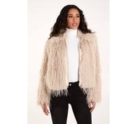 Blue Vanilla Women's Textured Faux Fur Collar Coat in Beige | Size: Medium Blue Vanilla Beige M