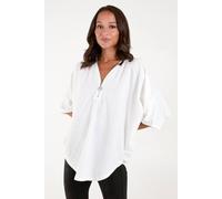 Blue Vanilla Textured Zip Top In White White S/M