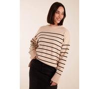 Blue Vanilla Thin Stripe Crew Neck Chunky Jumper In Stone Stone