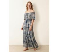 Blue Vanilla Tie Front Bardot Maxi Dress - S-M - Navy