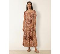 Blue Vanilla Tie Front Shirred Midi Dress - L - Brown
